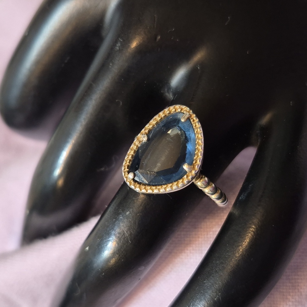 DYADEMA Italy 925 Sterling Silver Blue Crystal  Tear Drop Statement Ring Sz 6